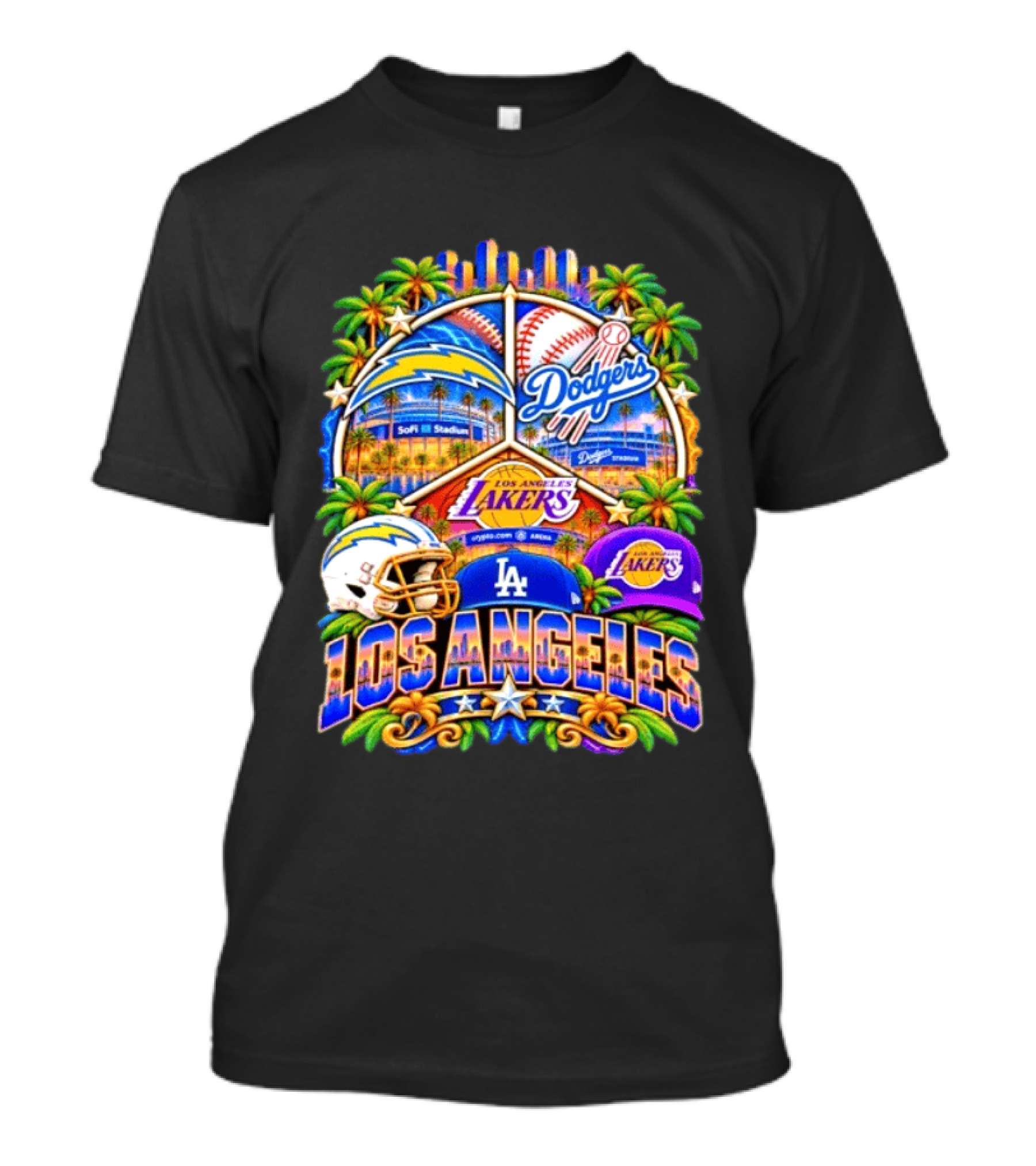 Los Angeles Dodgers Chargers Lakers SoFi Stadium City Skyline T-Shirt