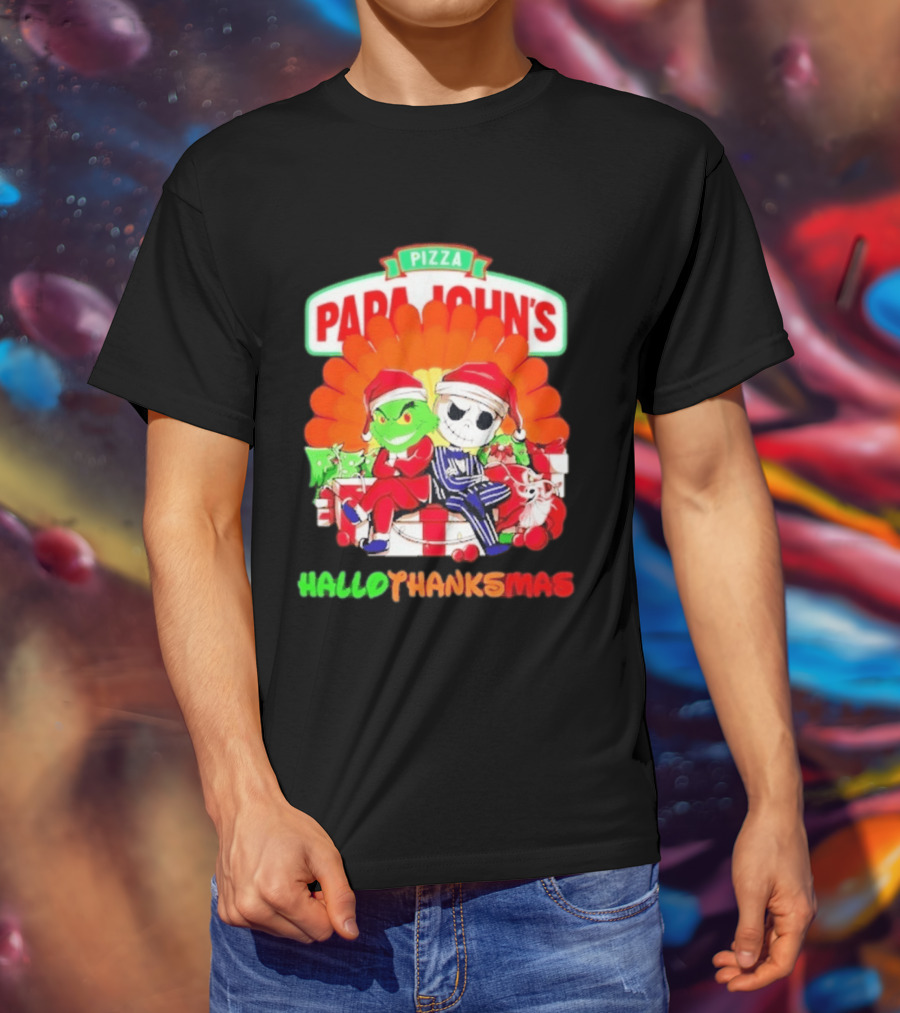 Papa John's Pizza Grinch Jack Skellington Hallothanksmas 2026 T-Shirt
