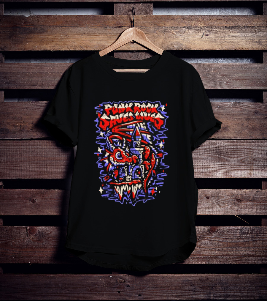 Punk Rock Saves Lives Dragon Castle Fantasy T-Shirt