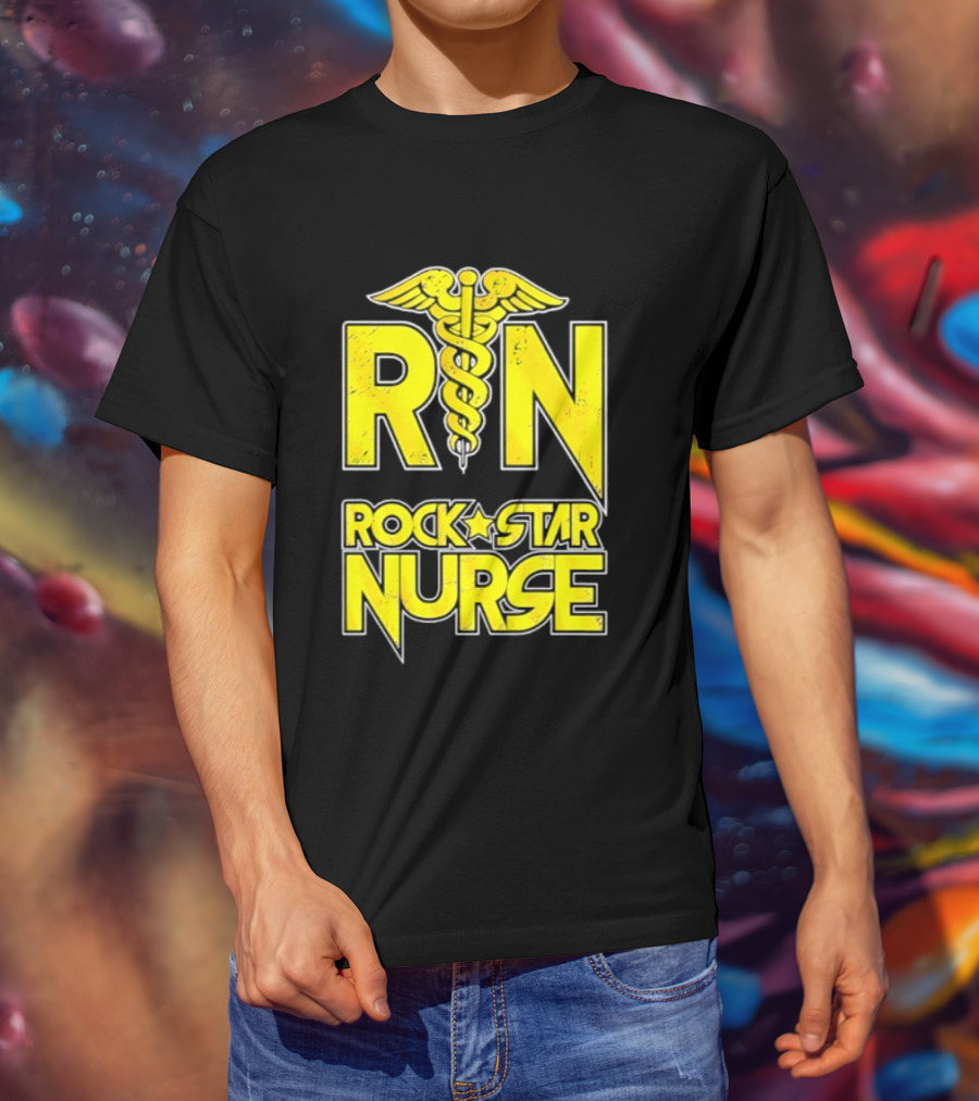 RN Rock Star Nurse Medical Professional Caduceus T-Shirt