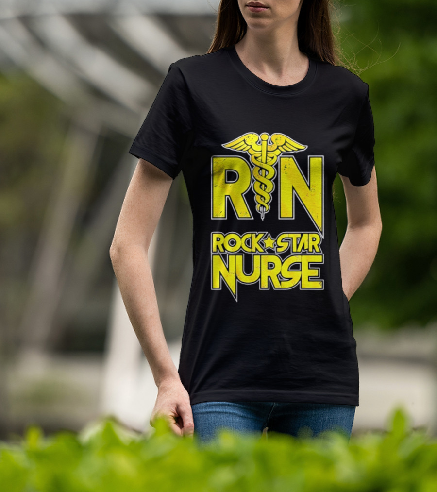 RN Rock Star Nurse Medical Professional Caduceus T-Shirt