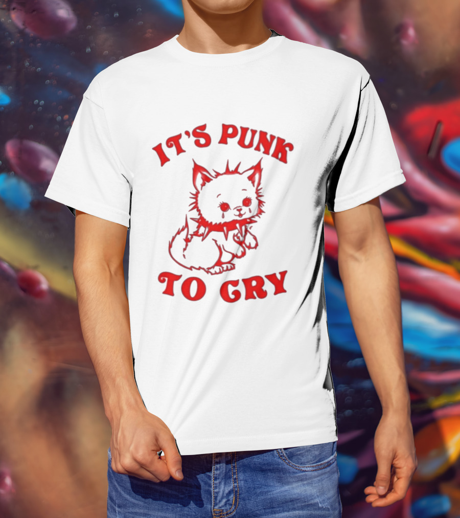 It's Punk To Cry Cat Spiked Collar T-Shirt