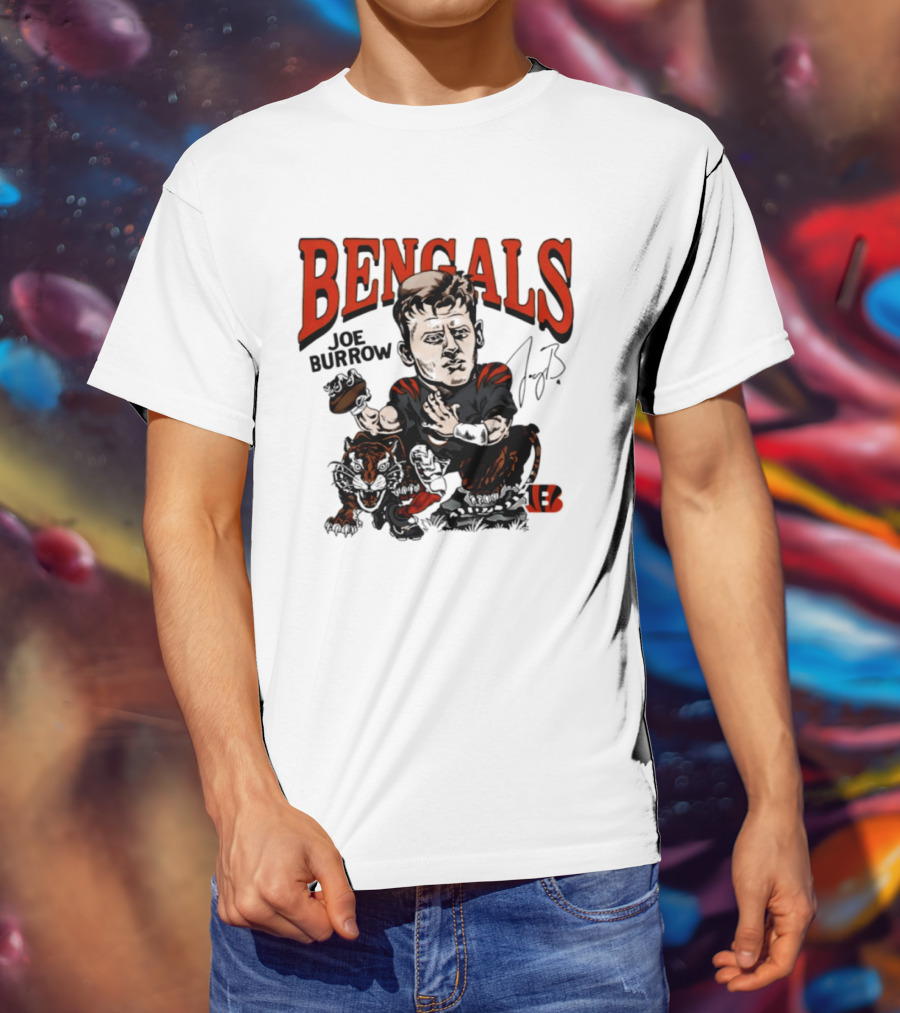 Cincinnati Bengals Joe Burrow Caricature NFL Player T-Shirt