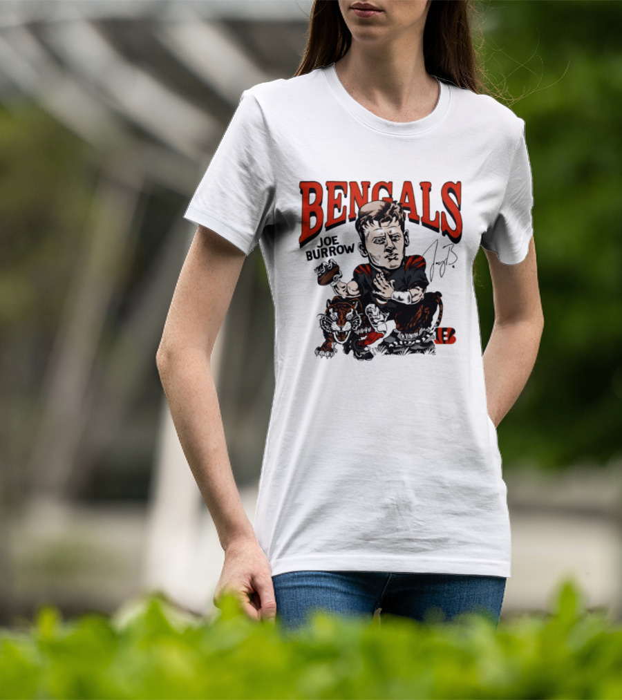 Cincinnati Bengals Joe Burrow Caricature NFL Player T-Shirt