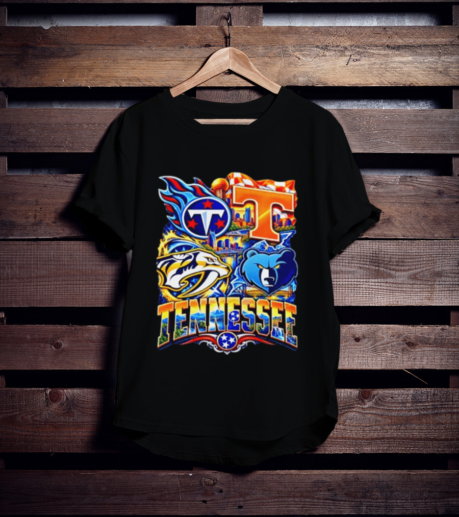 Tennessee Titans Nashville Predators Memphis Grizzlies Volunteers Sports Emblems T-Shirt