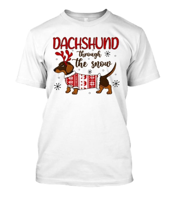 Dachshund Through The Snow Christmas Sweater Reindeer Antlers T-Shirt