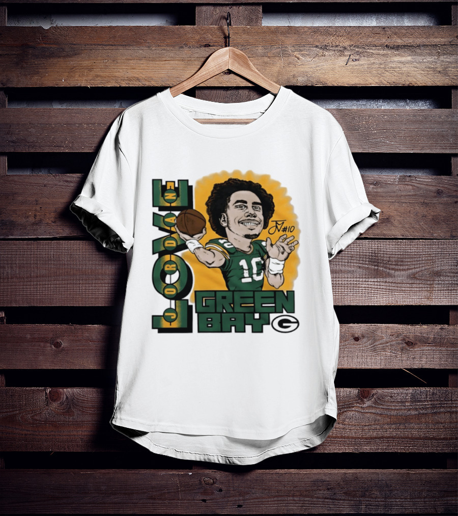 Green Bay Packers Jordan Love Caricature Player Number 10 Football T-Shirt