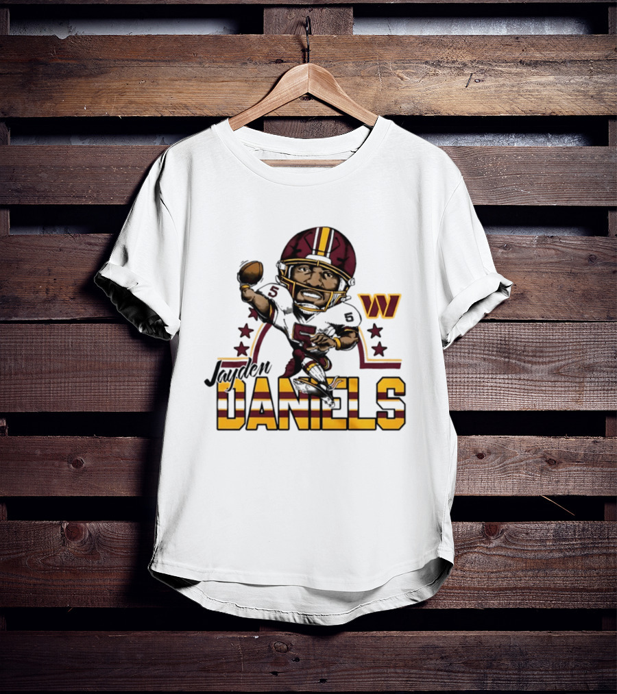 Washington Commanders Jayden Daniels Player Caricature Football NFL T-Shirt