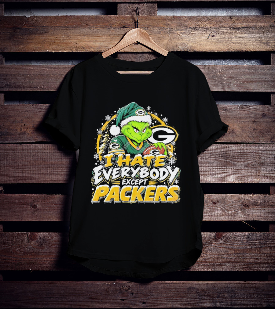 Green Bay Packers Grinch I Hate Everybody Except Packers Fans Christmas Holiday T-Shirt