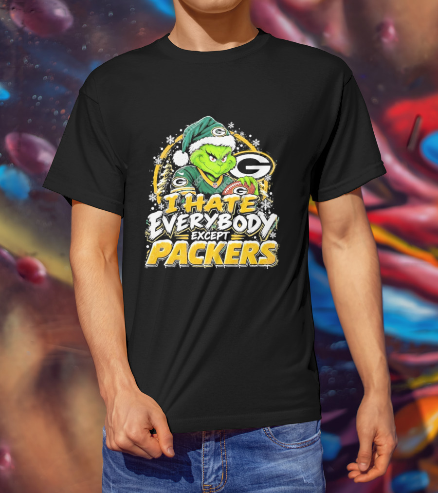 Green Bay Packers Grinch I Hate Everybody Except Packers Fans Christmas Holiday T-Shirt