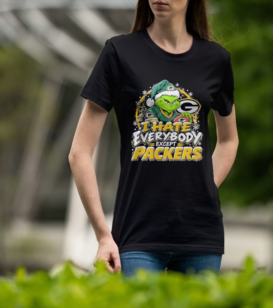 Green Bay Packers Grinch I Hate Everybody Except Packers Fans Christmas Holiday T-Shirt