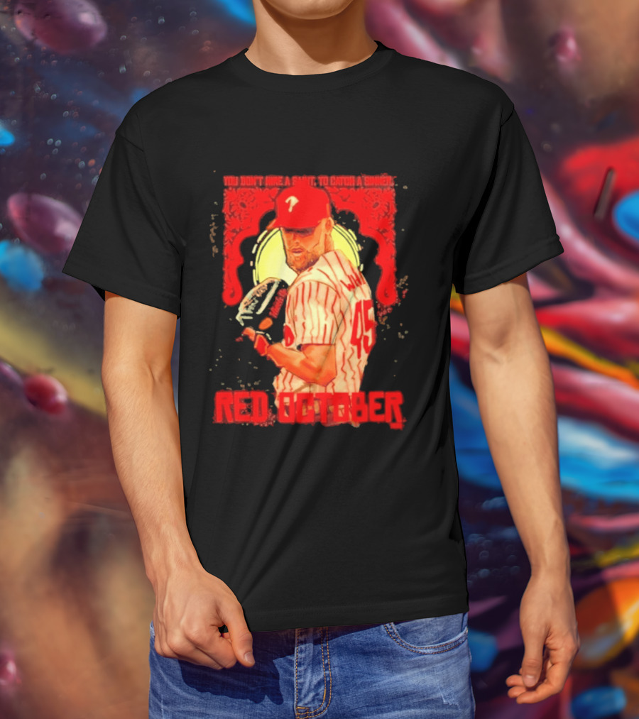 Zack Wheeler Philadelphia Phillies Red October 2026 You Don't Hire A Saint To Catch A Sinner Baseball T-Shirt