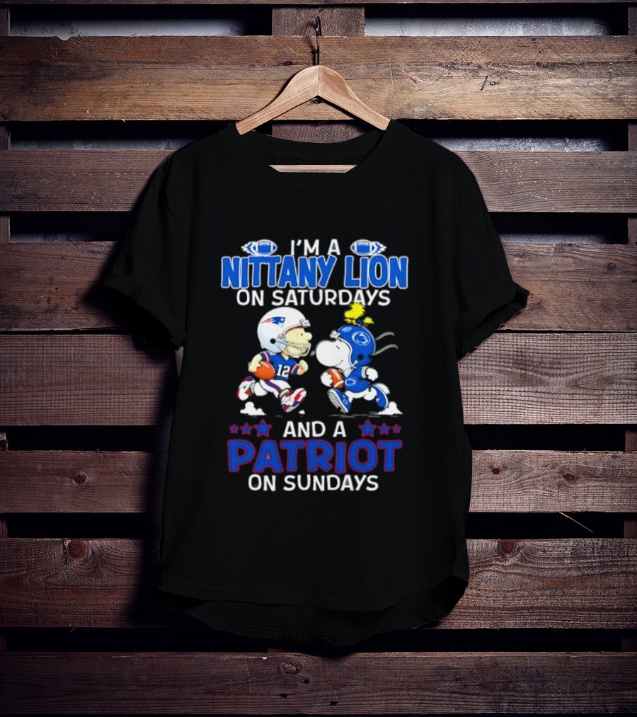 I'm A Nittany Lion On Saturdays And A Patriot On Sundays Football Peanuts Character Collaboration T-Shirt