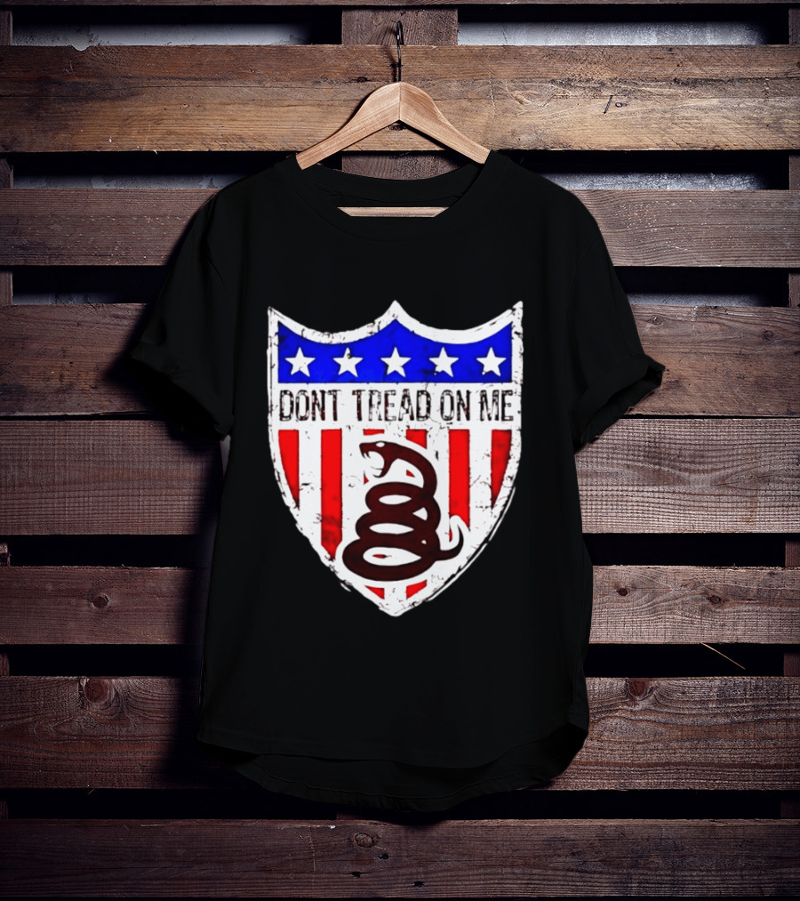 Dont Tread On Me American Flag Shield Gadsden Snake T-Shirt