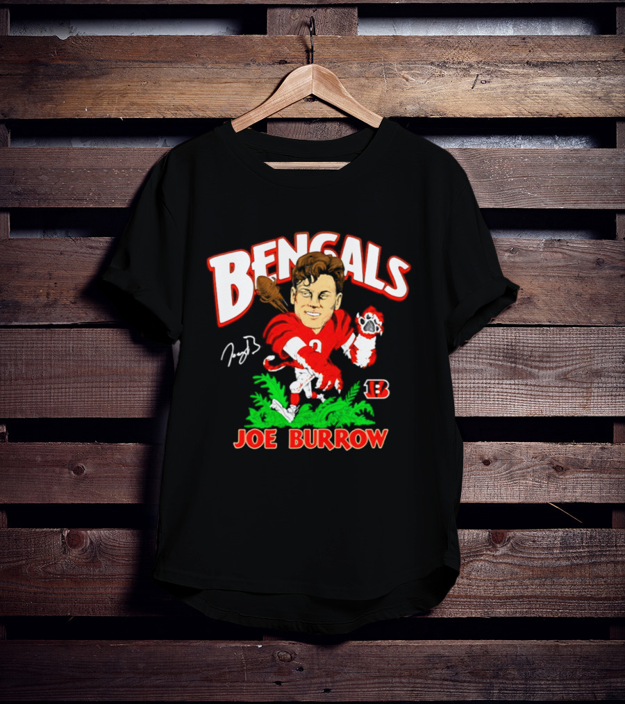 Bengals Joe Burrow Cartoon Signature B Football Player T-Shirt