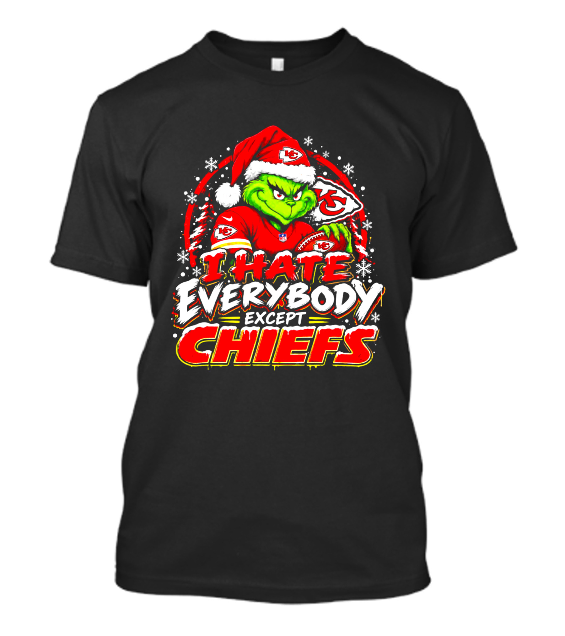 Kansas City Chiefs Grinch I Hate Everybody Except Chiefs Fans Christmas Holiday T-Shirt