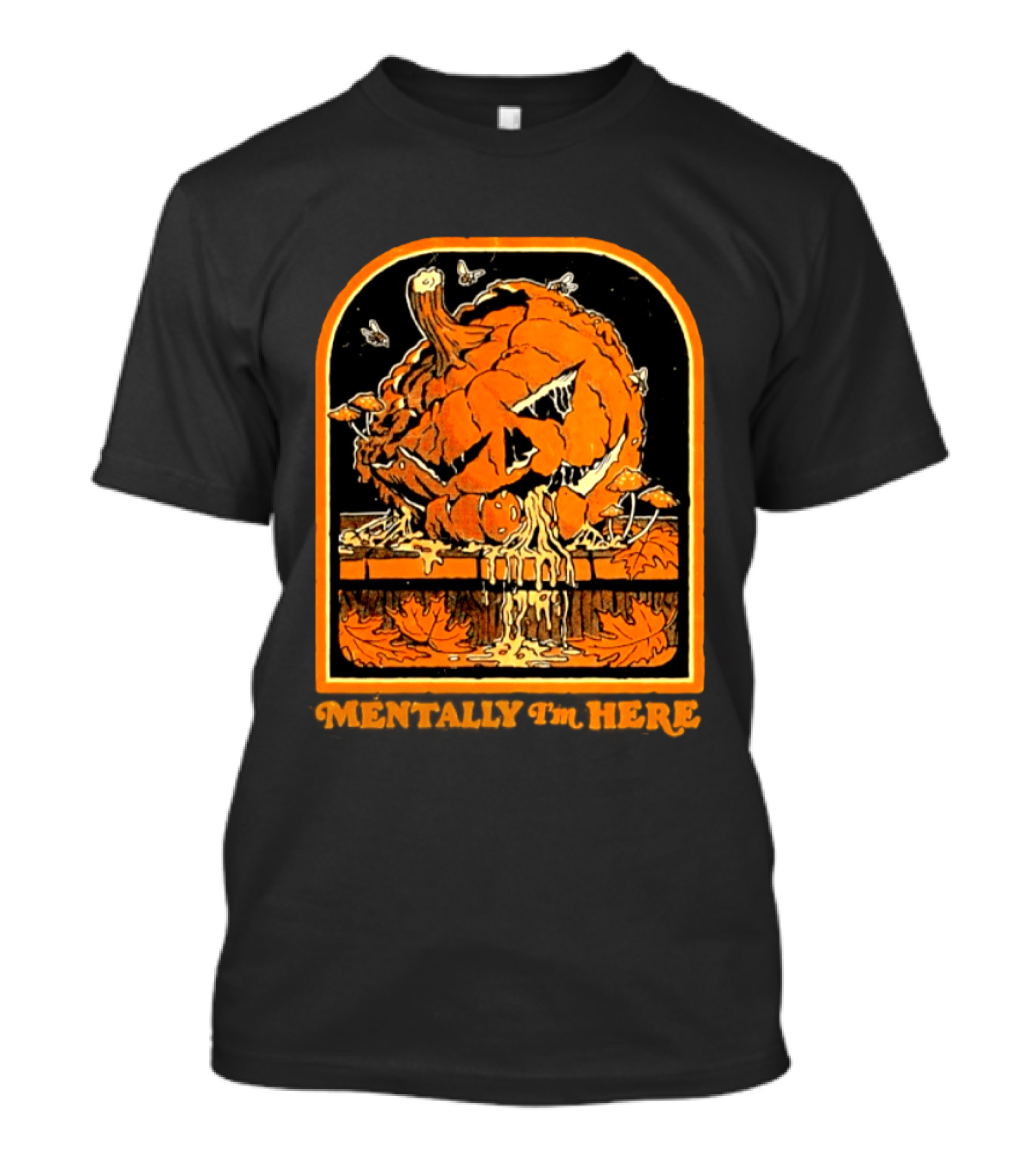 Rotten Pumpkin Halloween Mentally I'm Here Vintage Creepy Jack O' Lantern T-Shirt
