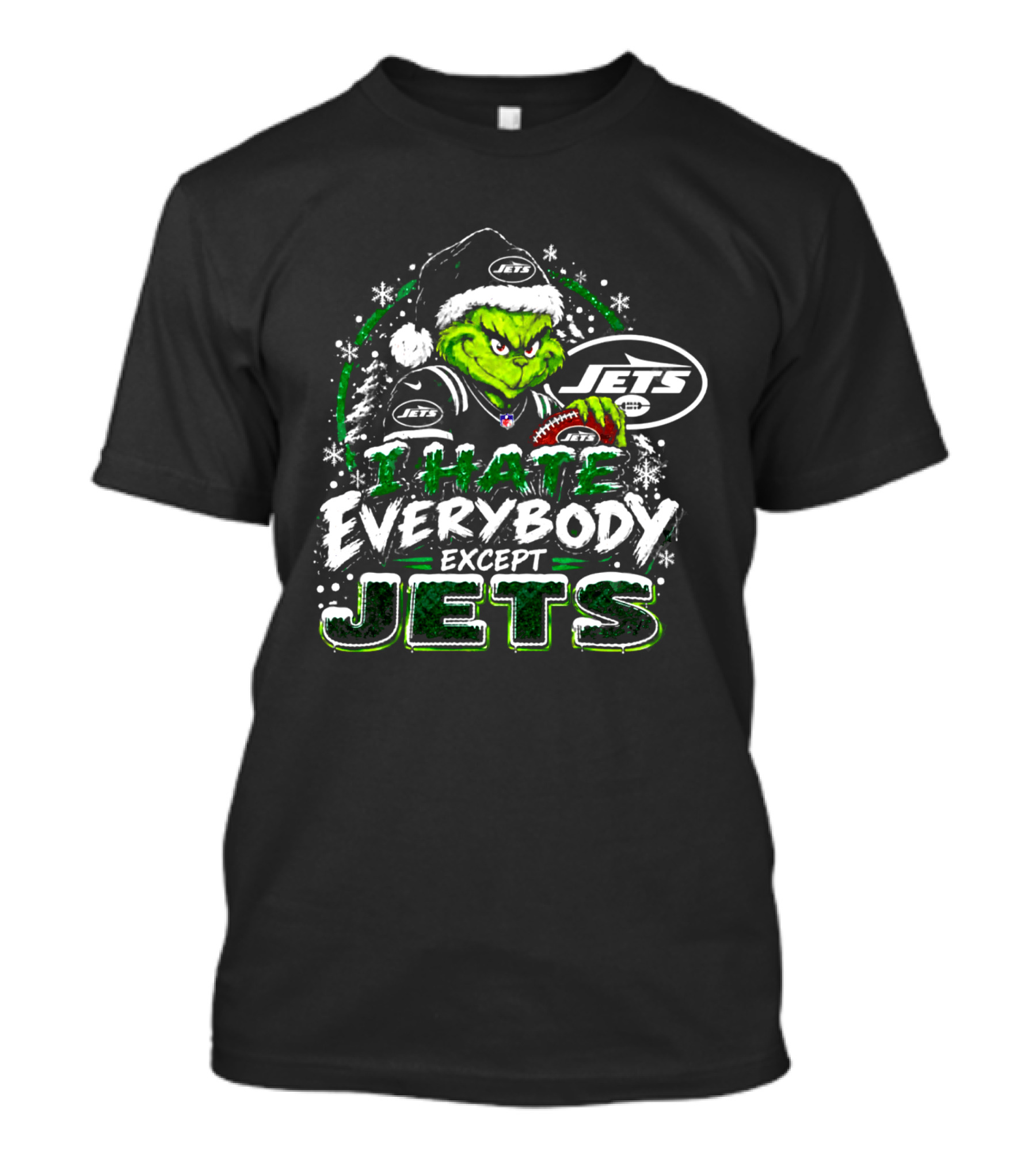 New York Jets Grinch I Hate Everybody Except Jets Fans Christmas Holiday T-Shirt