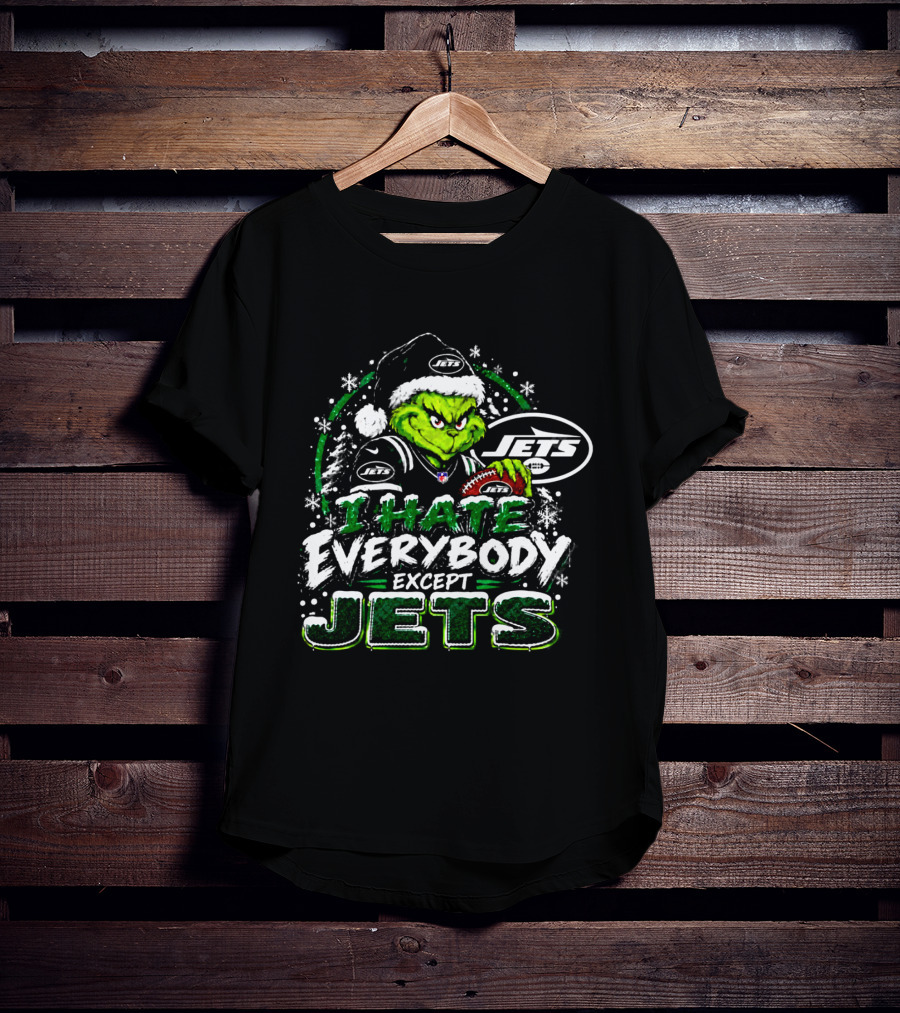 New York Jets Grinch I Hate Everybody Except Jets Fans Christmas Holiday T-Shirt