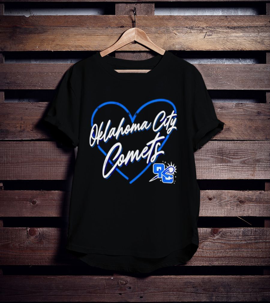 Oklahoma City Comets Heart OKC Blue Themed Team Spirit T-Shirt