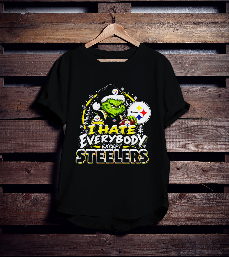 Pittsburgh Steelers Grinch I Hate Everybody Except Steelers Fans Christmas Holiday T-Shirt