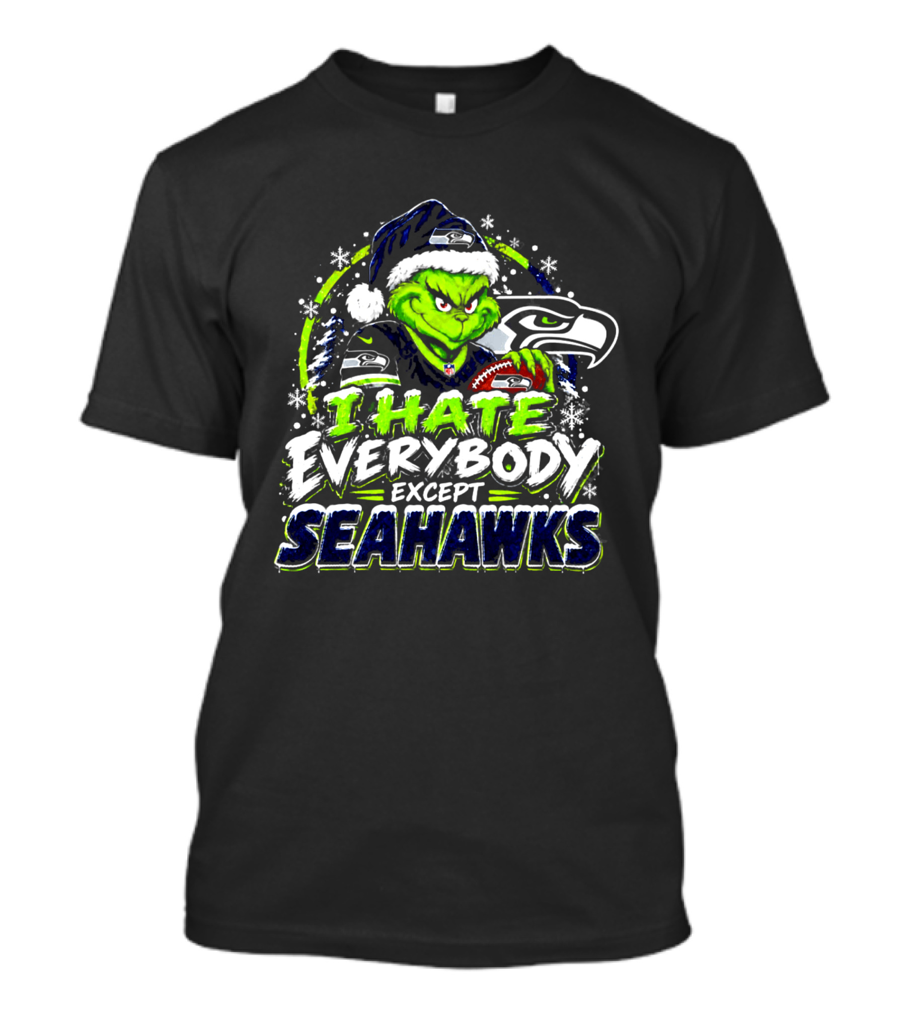 Seattle Seahawks Grinch I Hate Everybody Except Seahawks Holiday T-Shirt
