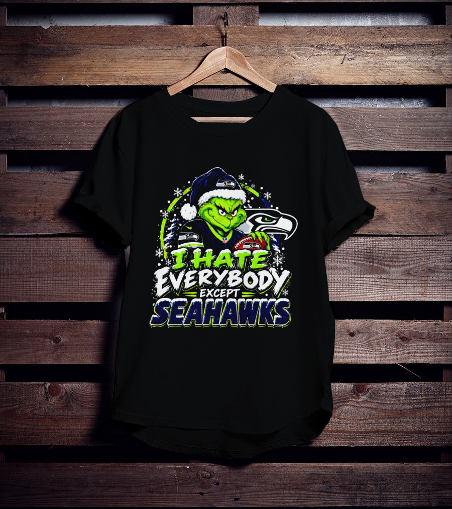 Seattle Seahawks Grinch I Hate Everybody Except Seahawks Holiday T-Shirt