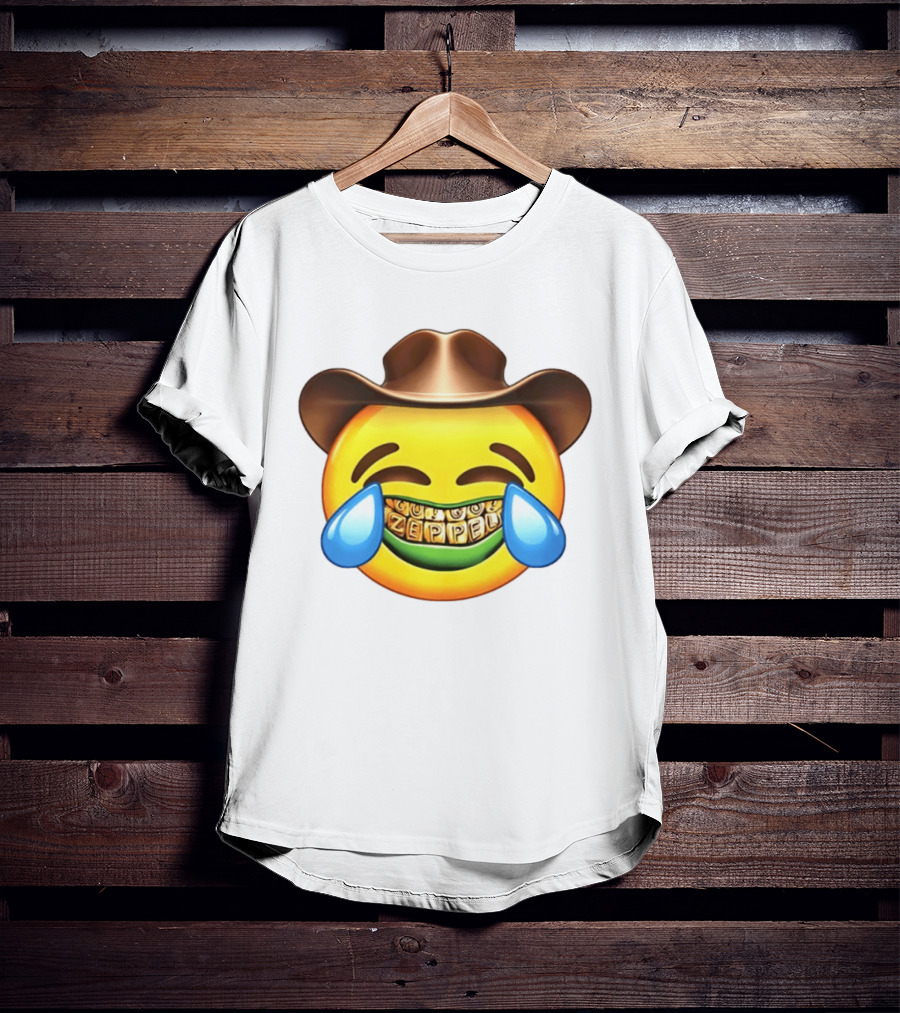 Emoji Green Guy Cowboy Tears Of Joy Zeppel Teeth Grills T-Shirt