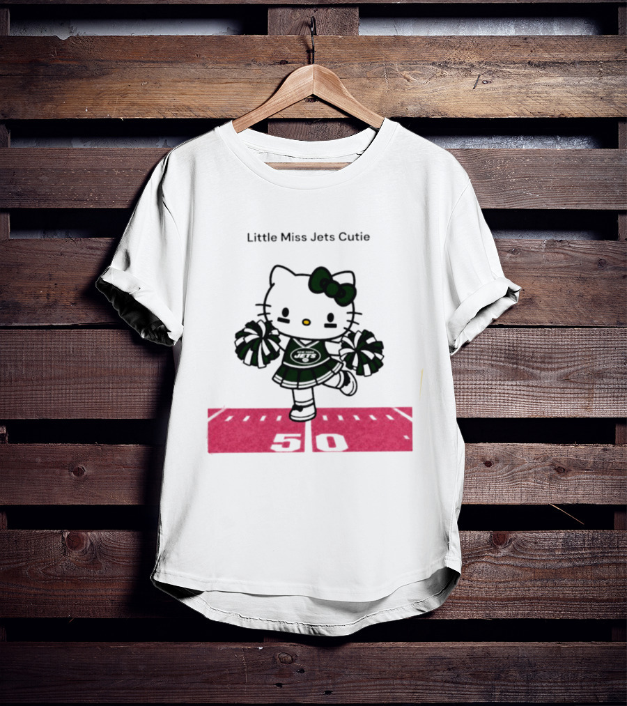 New York Jets Hello Kitty Little Miss Cutie Football Cheerleader On 50 Yard Line T-Shirt