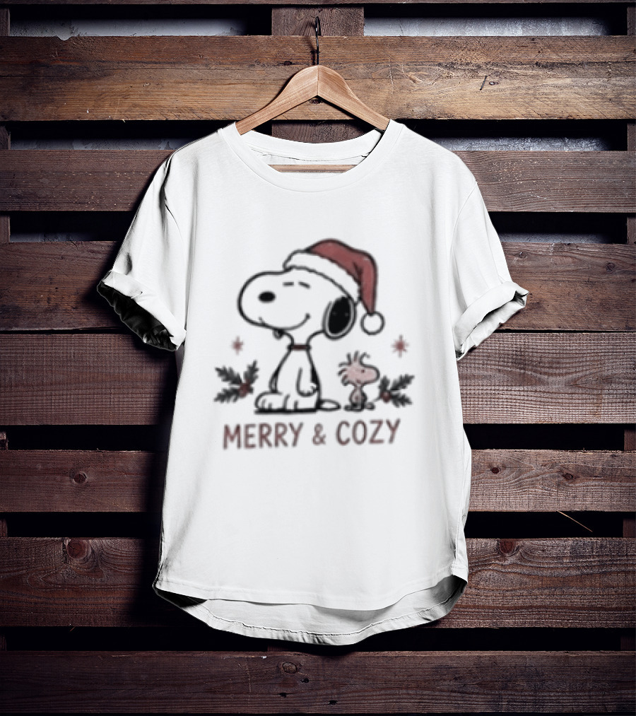 Merry & Cozy Snoopy Christmas Club Holiday Santa Hat And Holly T-Shirt