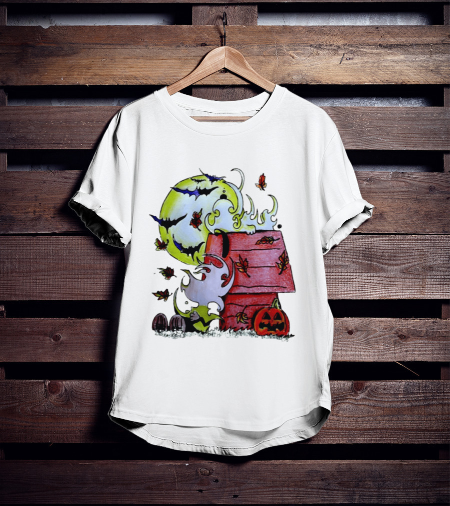 Snoopy Halloween Peanuts Moon Pumpkin Bats And Leaves T-Shirt