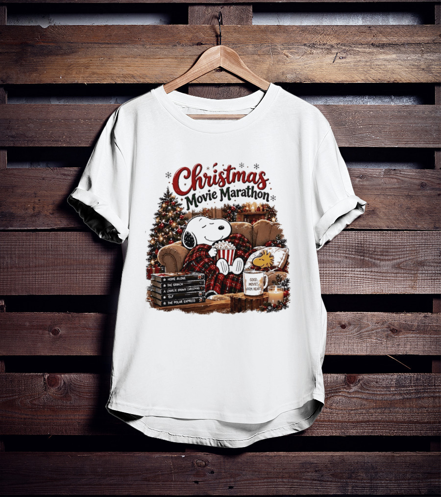 Christmas Movie Marathon Snoopy Popcorn Pajamas T-Shirt