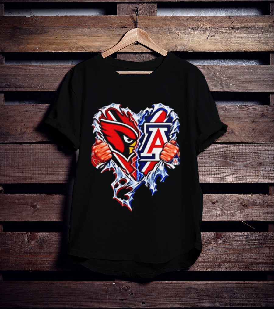 Arizona Cardinals And Wildcats Ripped Heart Dual Team Spirit T-Shirt