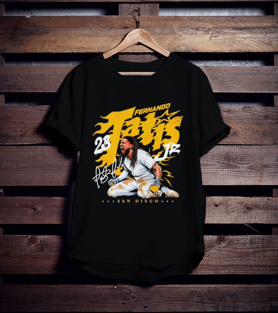 Fernando Tatis Jr 23 San Diego Padres Scream Slide Signature T-Shirt