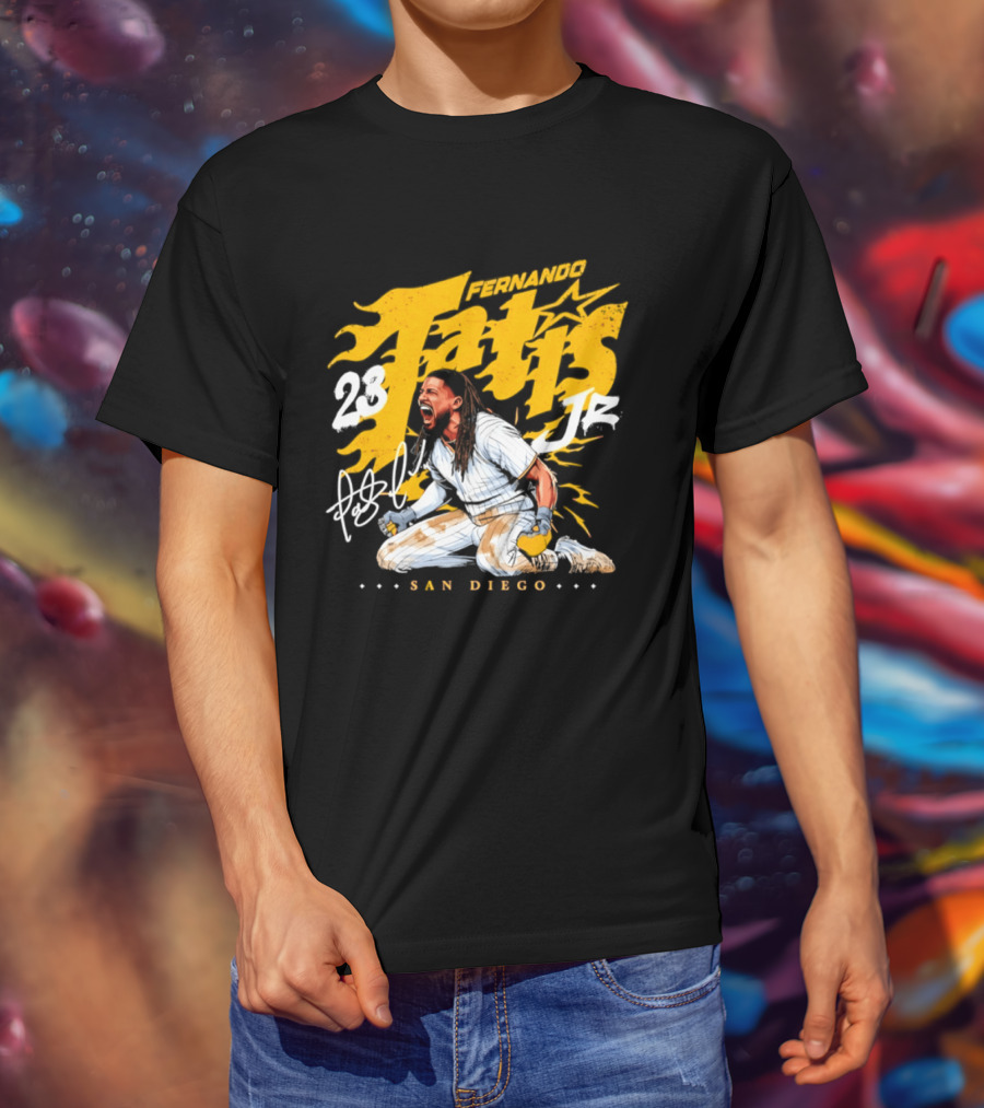 Fernando Tatis Jr 23 San Diego Padres Scream Slide Signature T-Shirt