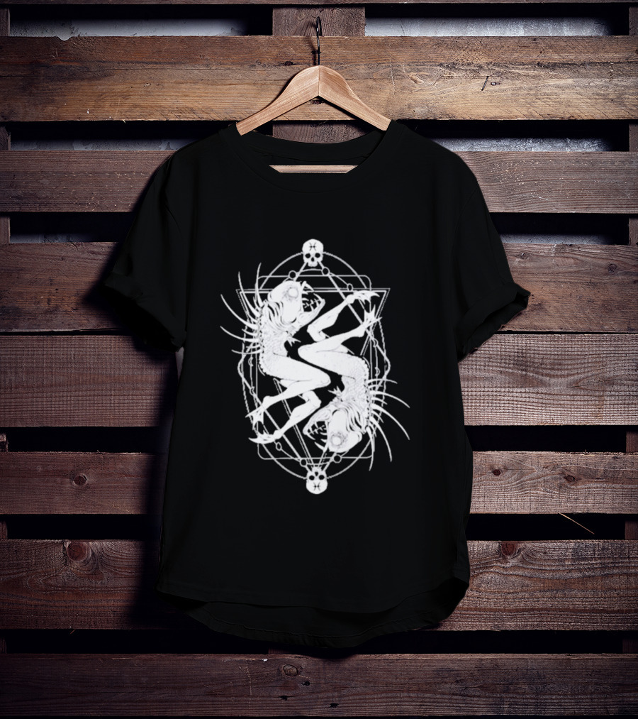Half Woman Half Fish Skeleton Symmetry With Skulls T-Shirt