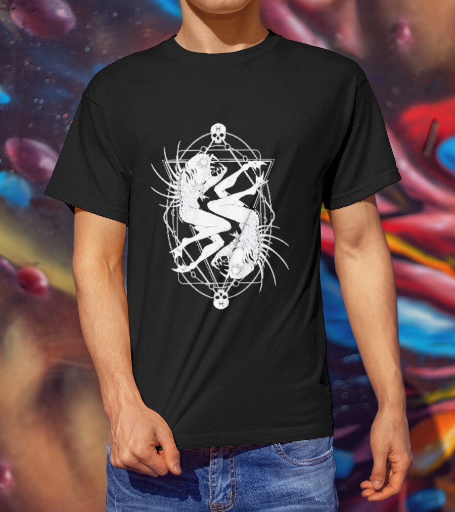 Half Woman Half Fish Skeleton Symmetry With Skulls T-Shirt