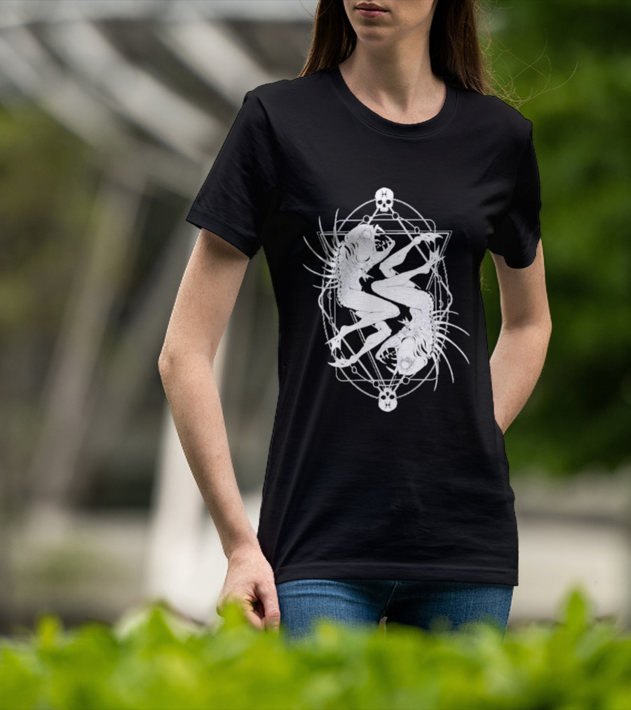 Half Woman Half Fish Skeleton Symmetry With Skulls T-Shirt