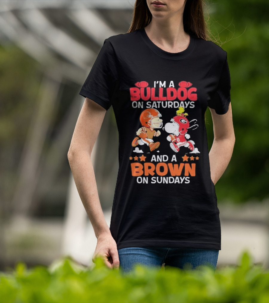 I'm A Bulldog On Saturdays And A Brown On Sundays Football Peanuts Snoopy Woodstock T-Shirt