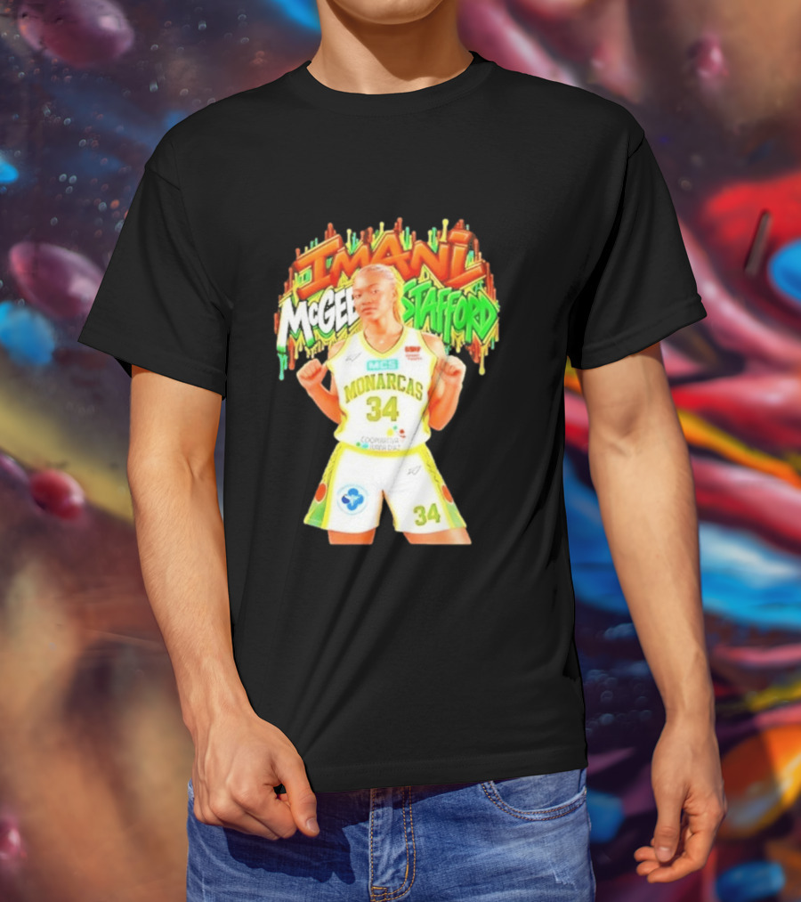 Imani McGee Stafford Monarcas 34 Basketball Player Vibrant Graffiti T-Shirt