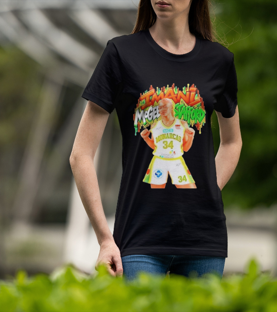 Imani McGee Stafford Monarcas 34 Basketball Player Vibrant Graffiti T-Shirt