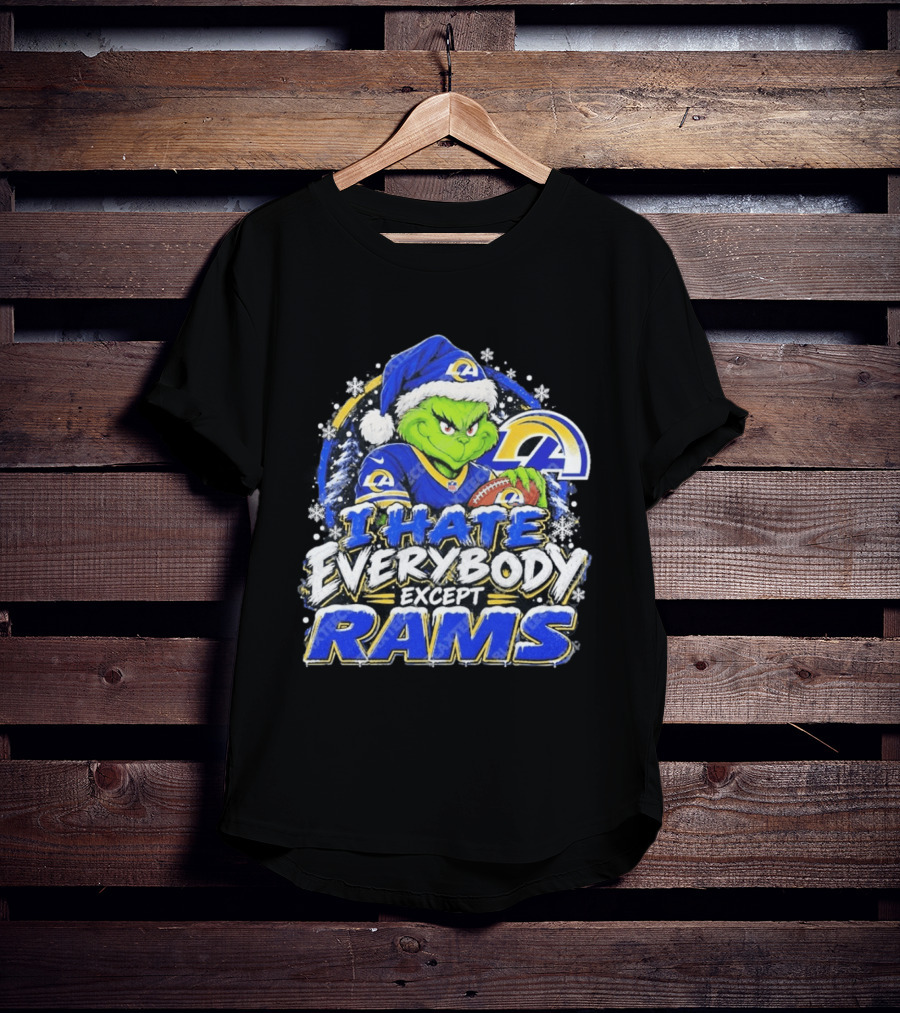 Los Angeles Rams Grinch I Hate Everybody Except Rams Holiday Fans T-Shirt