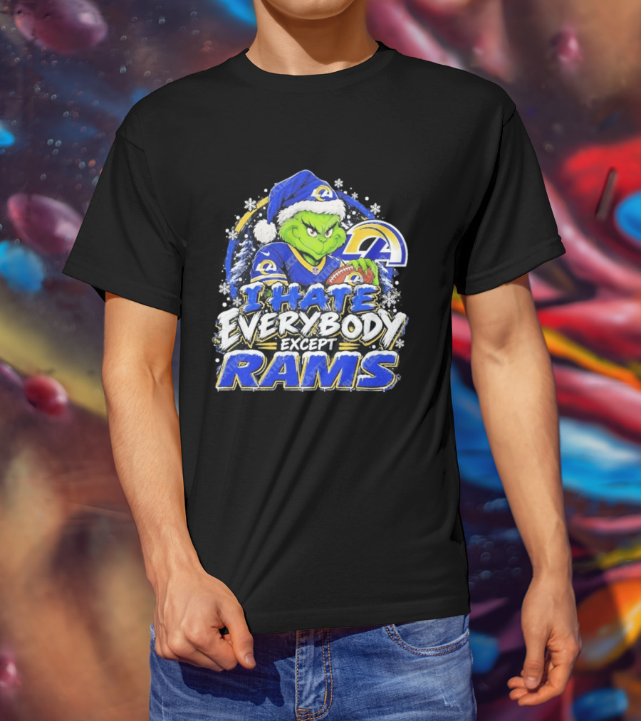 Los Angeles Rams Grinch I Hate Everybody Except Rams Holiday Fans T-Shirt