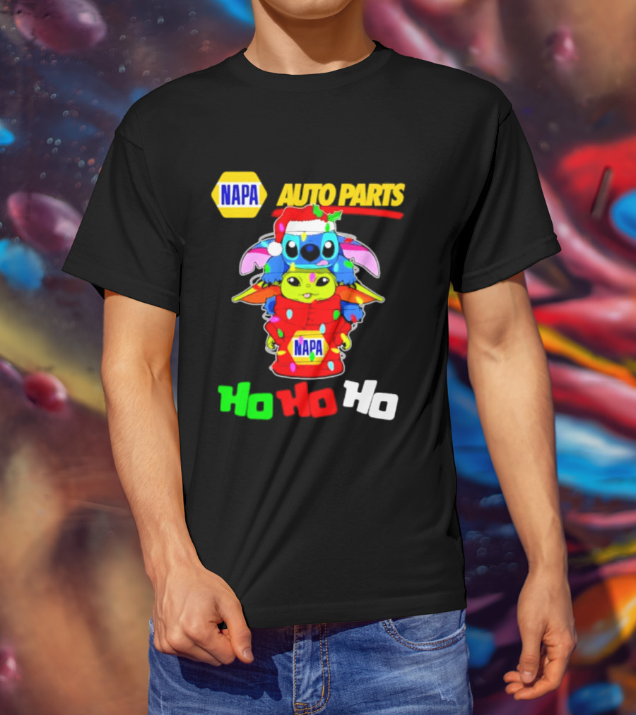 NAPA Auto Parts Baby Yoda Stitch Christmas 2026 Ho Ho Ho T-Shirt