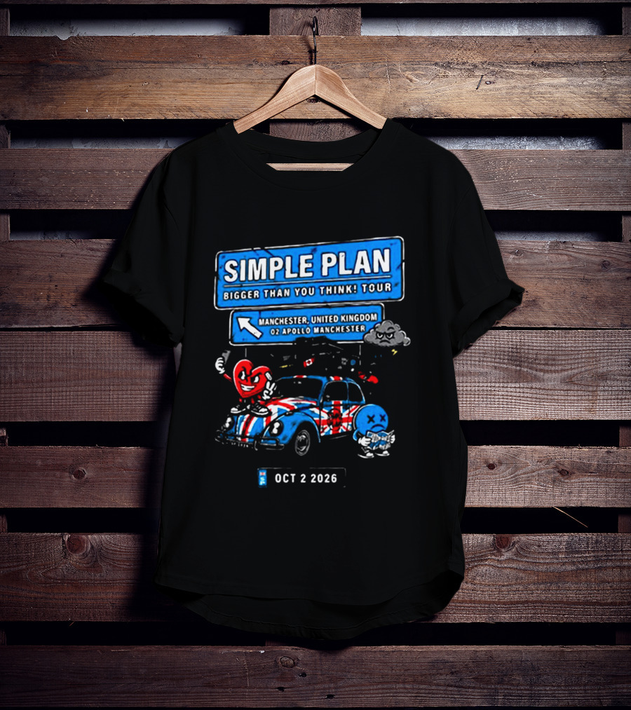 Simple Plan Bigger Than You Think Tour Manchester United Kingdom O2 Apollo October 2 2026 T-Shirt