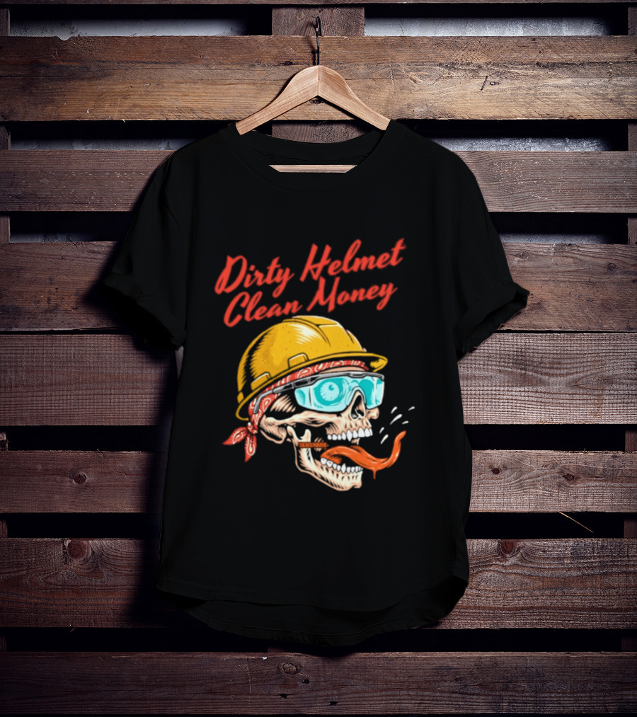 Dirty Helmet Clean Money Skull With Bandana And Goggles T-Shirt