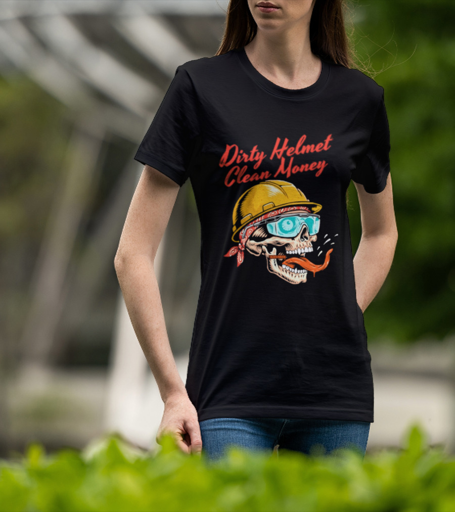Dirty Helmet Clean Money Skull With Bandana And Goggles T-Shirt