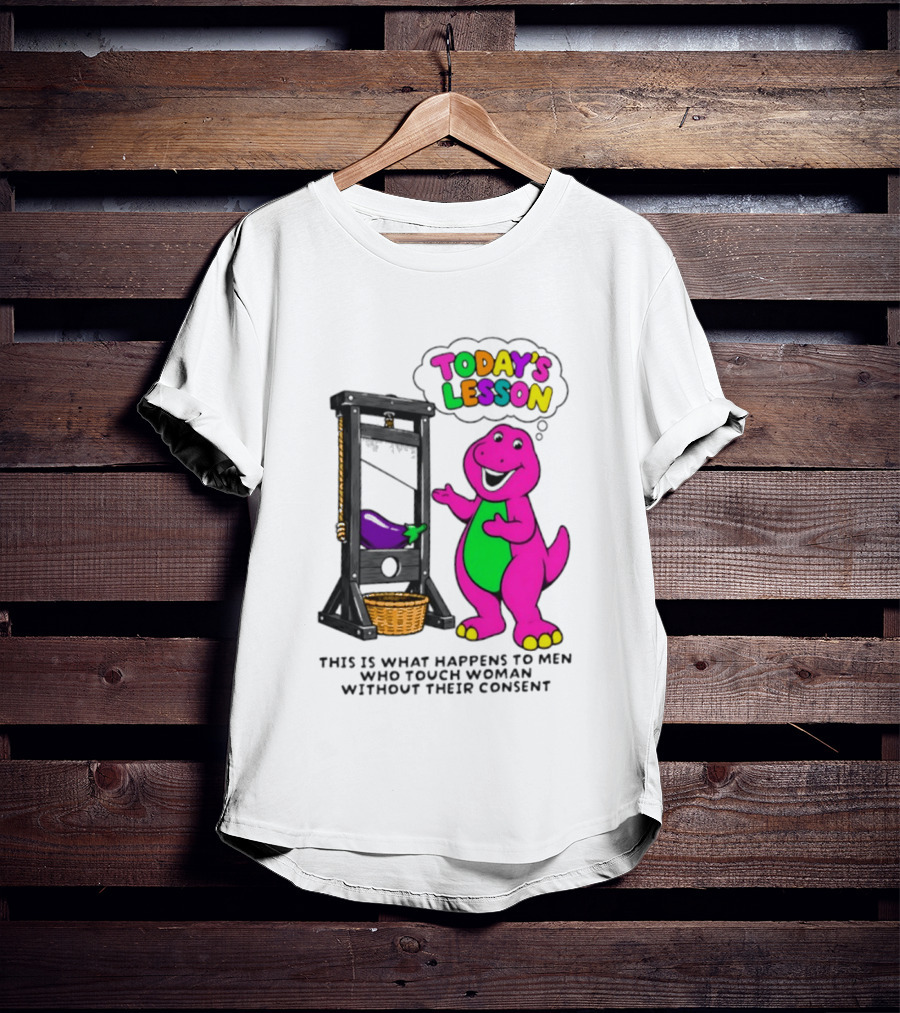 Today's Lesson Purple Dinosaur Guillotine Irony Consent Awareness T-Shirt
