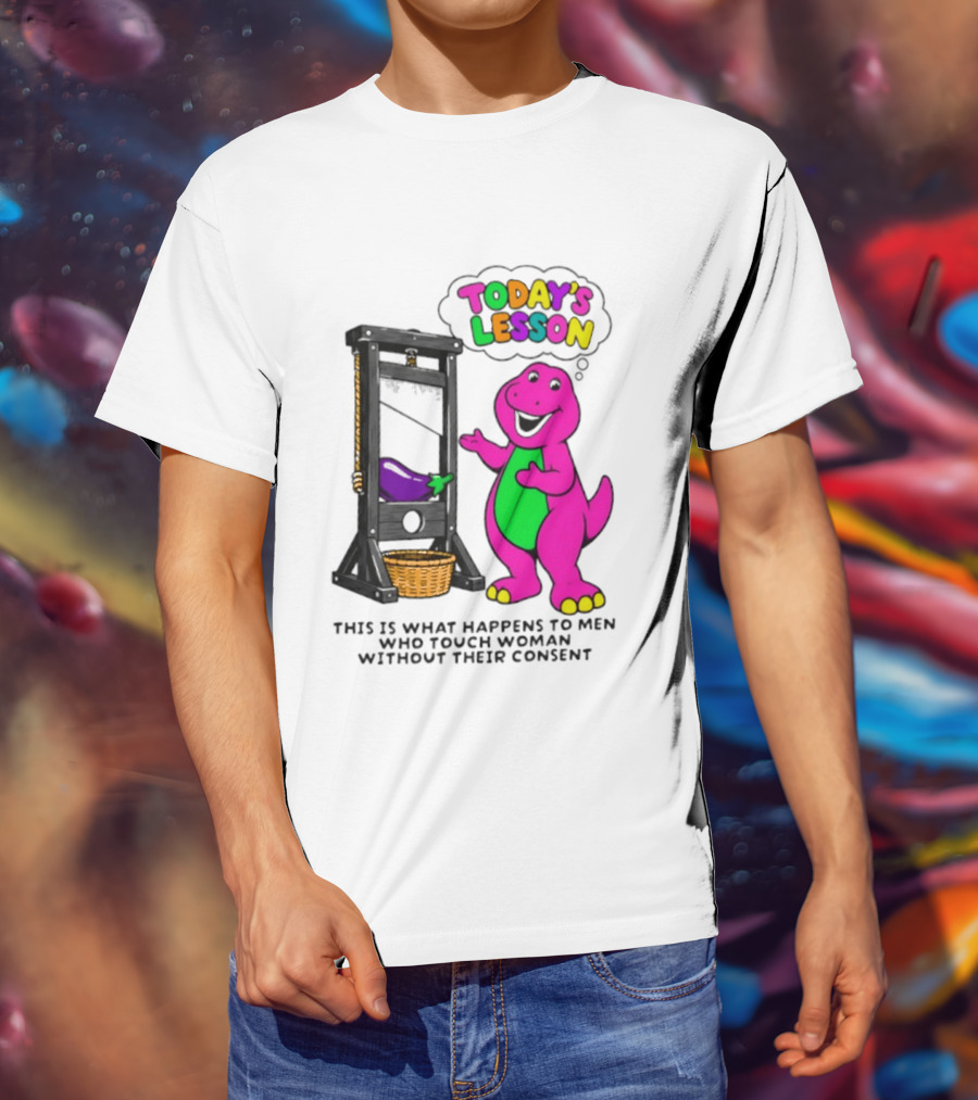 Today's Lesson Purple Dinosaur Guillotine Irony Consent Awareness T-Shirt
