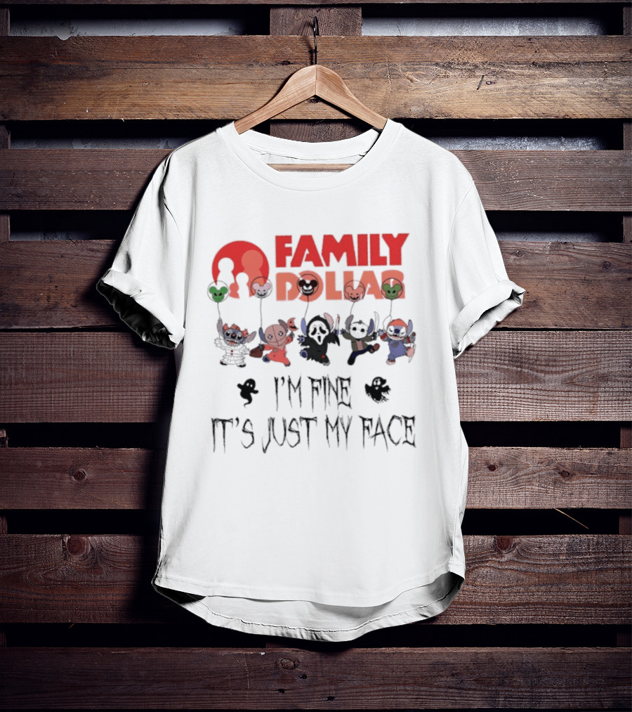 Family Dollar Stitch 2026 Halloween I'm Fine It's Just My Face T-Shirt